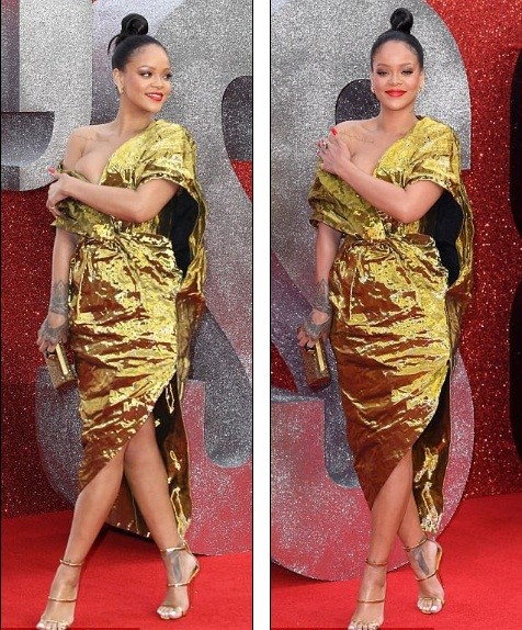 Rihanna bối rối vì váy lệch vai hở bạo ‘vòng 1’ - ảnh 2