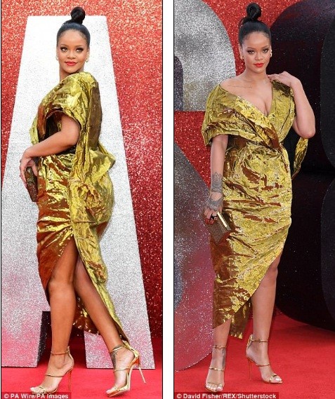 Rihanna bối rối vì váy lệch vai hở bạo ‘vòng 1’ - ảnh 5