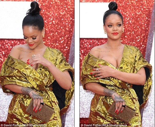 Rihanna bối rối vì váy lệch vai hở bạo ‘vòng 1’ - ảnh 7