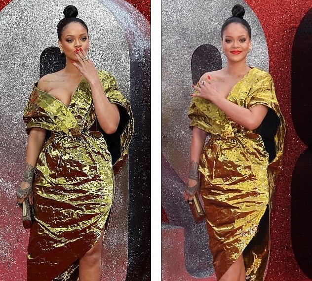 Rihanna bối rối vì váy lệch vai hở bạo ‘vòng 1’ - ảnh 8