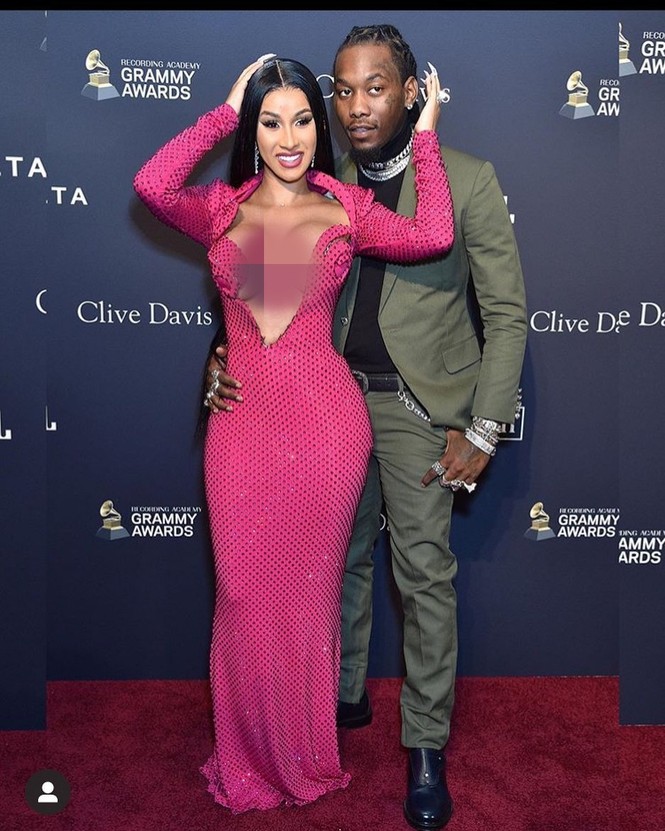 'Đỏ mặt' thấy nữ rapper nổi loạn Cardi B hở ngực bạo tại tiệc tiền Grammy - ảnh 4