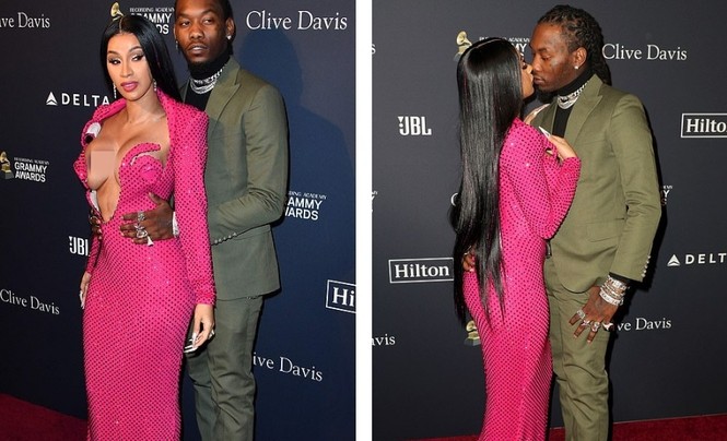 'Đỏ mặt' thấy nữ rapper nổi loạn Cardi B hở ngực bạo tại tiệc tiền Grammy - ảnh 5