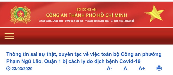 Sự thật thông tin Công an phường Phạm Ngũ Lão bị cách ly do nhiễm Covid-19 - ảnh 1