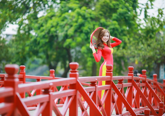Nữ sinh khoe nét đẹp với áo dài 'Tôi yêu Tổ quốc tôi' - ảnh 19