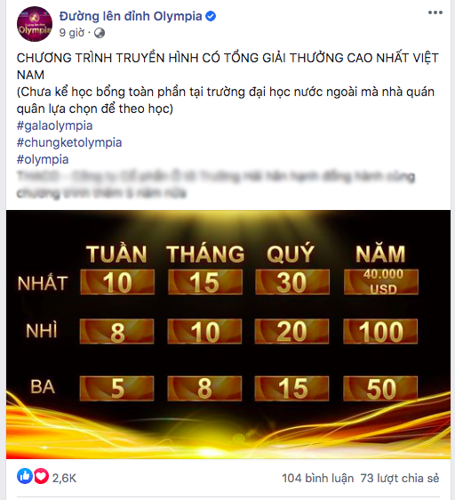 Tiết lộ tiền thưởng quán quân Đường lên đỉnh Olympia năm thứ 20 - ảnh 1
