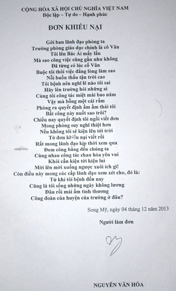 Xôn xao đơn khiếu nại bằng... thơ lục bát - ảnh 1
