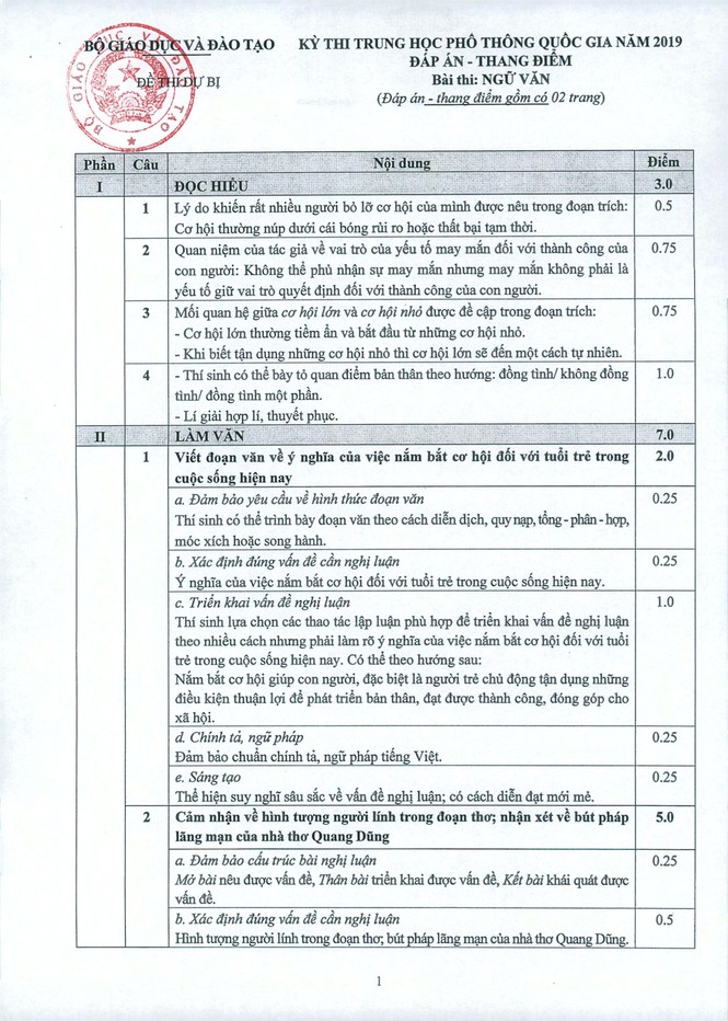 Chính thức công bố đề thi, đáp án môn Ngữ Văn thi THPT 2019 - ảnh 2