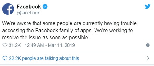 Facebook 'sập' toàn cầu, phải lên Twitter thông báo về sự cố - ảnh 1