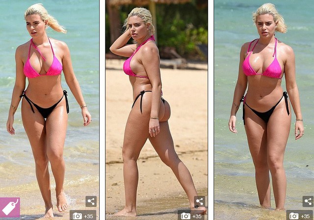 Cựu vũ nữ Anh nóng bỏng với bikini, tình tứ bạn trai ở biển - ảnh 1