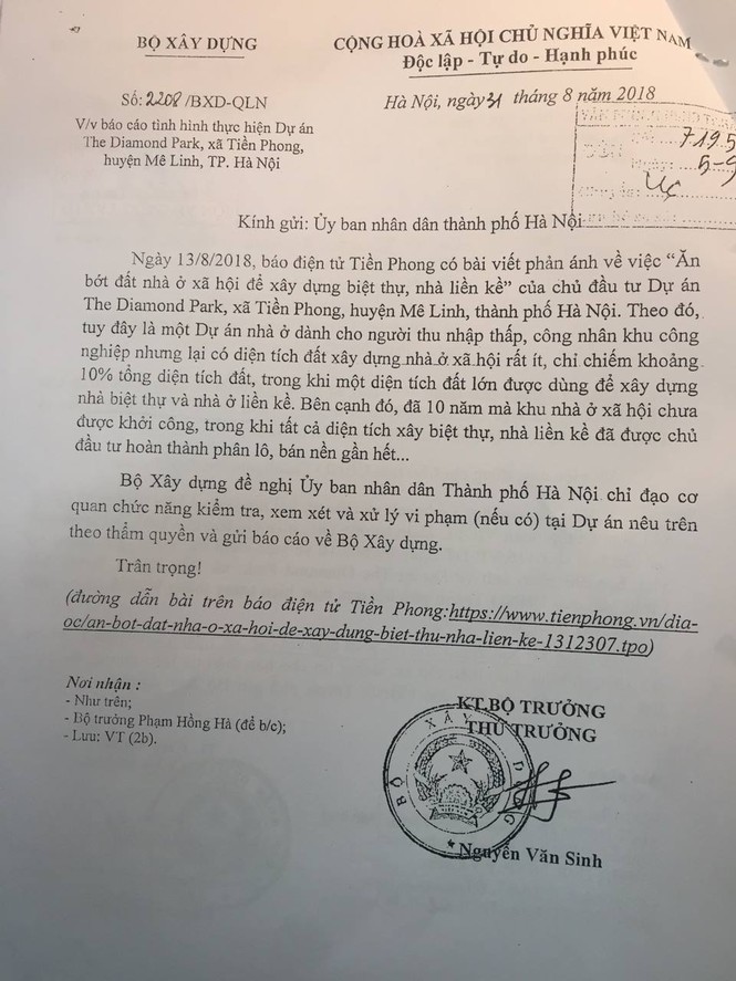 Bộ Xây dựng yêu cầu Hà Nội báo cáo vụ “ăn bớt” đất NƠXH xây biệt thự - ảnh 1