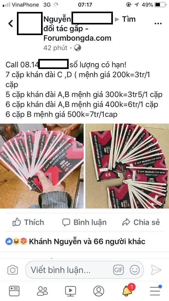 Vé bán kết AFF Cup 2018 chợ đen online được hét 7 triệu đồng/cặp - ảnh 1