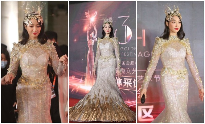 Nữ thần Kim Ưng 2020 bị chê thảm họa, dân mạng nhiệt tình ‘ném đá’ vì bộ váy quê mùa - ảnh 1
