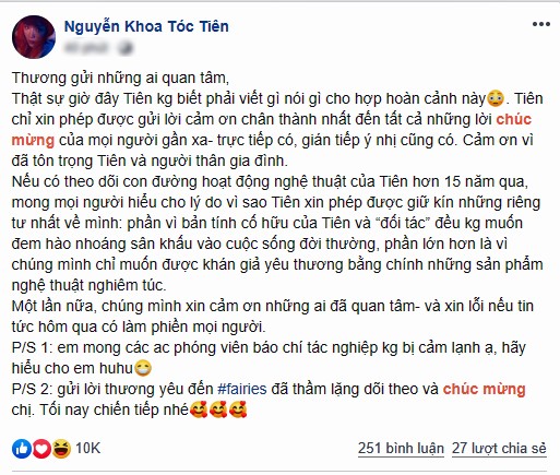 Tóc Tiên nói về đám cưới kín đáo: Xin được giữ kín những riêng tư nhất về mình - ảnh 1