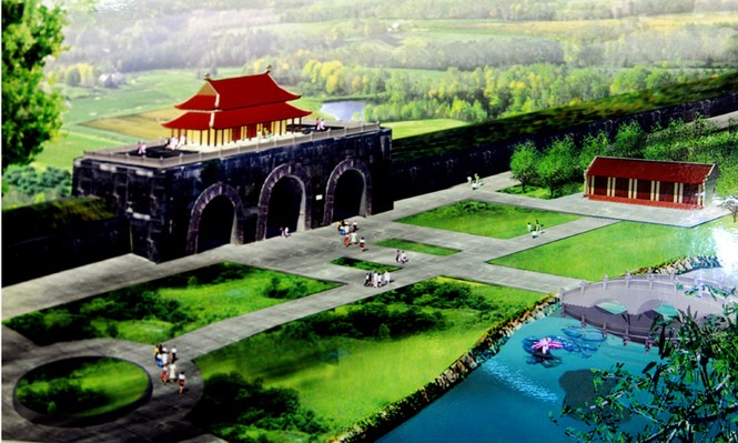 Mô hình cổng Nam thành nhà Hồ sau khi phục dựng