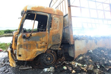 Xe tải bất ngờ bốc cháy, hơn 2.000 thùng mì tôm thành tro - ảnh 1