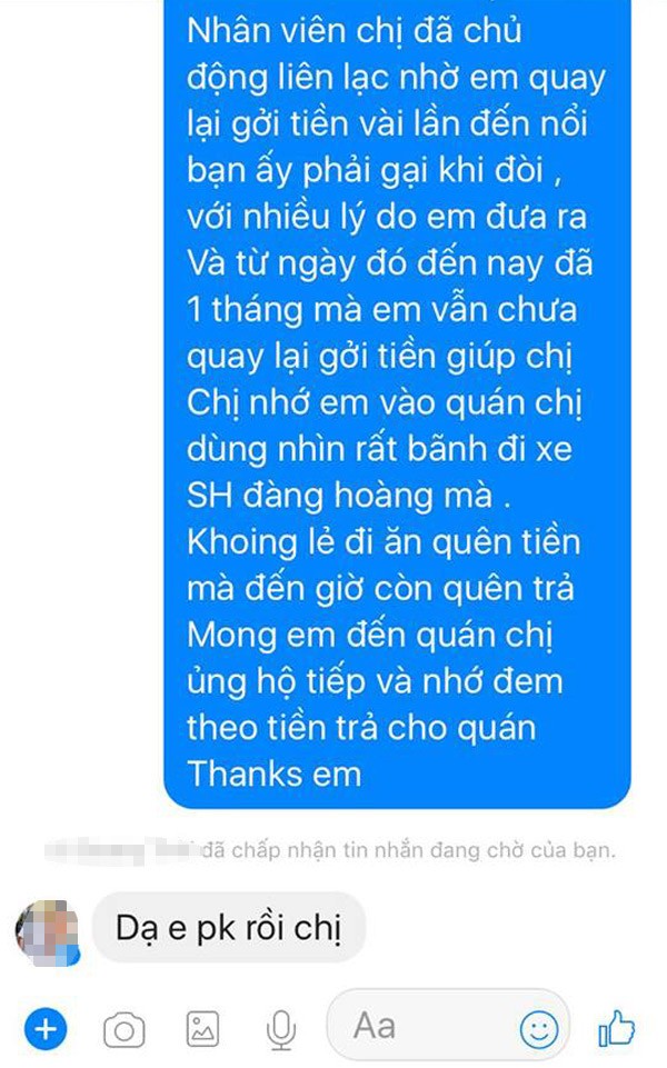Chàng trai bảnh bao đi SH chở bạn gái đi ăn rồi tính xù nợ 200.000 đồng - ảnh 3
