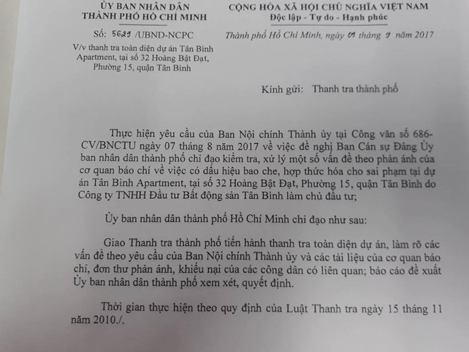Thanh tra toàn diện dự án Tân Bình Apartment - ảnh 1
