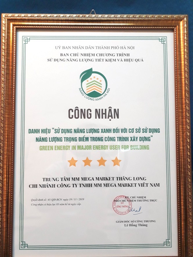 MM Mega Market Thăng Long đạt danh hiệu Năng lượng Xanh Hà Nội 2019 - ảnh 2