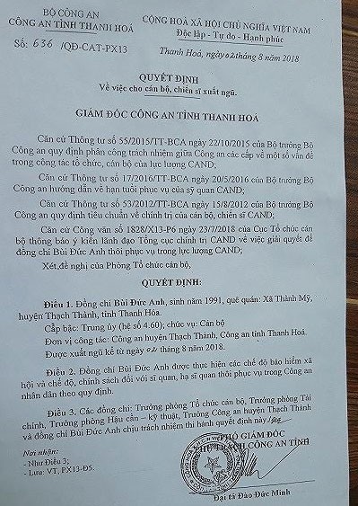 Một trung úy công an bất ngờ bị cho xuất ngũ - ảnh 1