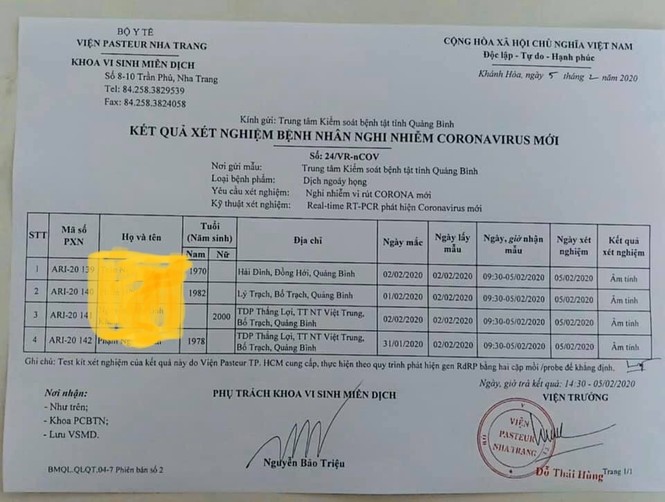 Đã có kết qủa xét nghiệm 4 trường hợp cách li tại Quảng Bình - ảnh 1