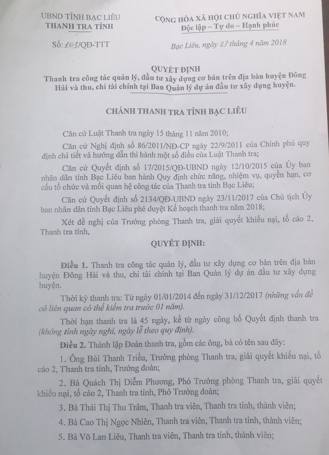Cán bộ vi phạm chuyển vào tài khoản thành viên đoàn thanh tra 134 triệu đồng - ảnh 1