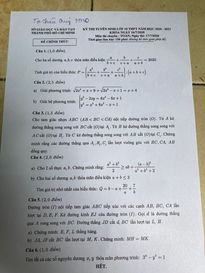 Đề thi Toán chuyên của TP.HCM: Vừa sức với những gì đã học! - ảnh 1