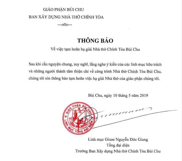 Tạm hoãn hạ giải nhà thờ Bùi Chu - ảnh 1