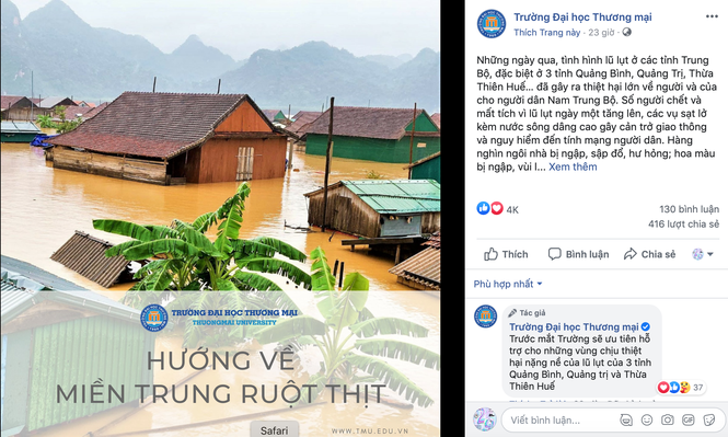 Nhiều trường ĐH, CĐ miễn giảm học phí, tặng học bổng cho sinh viên vùng lũ miền Trung - ảnh 1