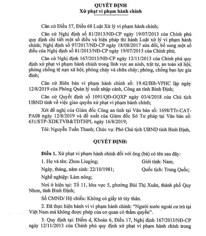 Phạt 4 người có quốc tịch Trung Quốc số tiền gần 100 triệu đồng - ảnh 1