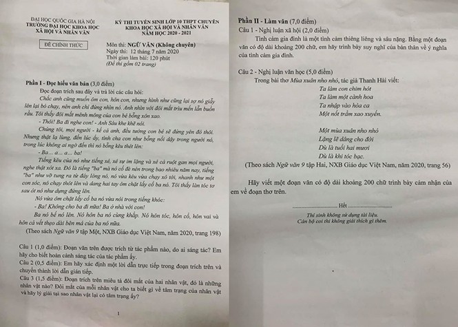 THPT Chuyên KHXH&NV lần đầu tuyển sinh: Đề thi chuyên Văn được đánh giá hay