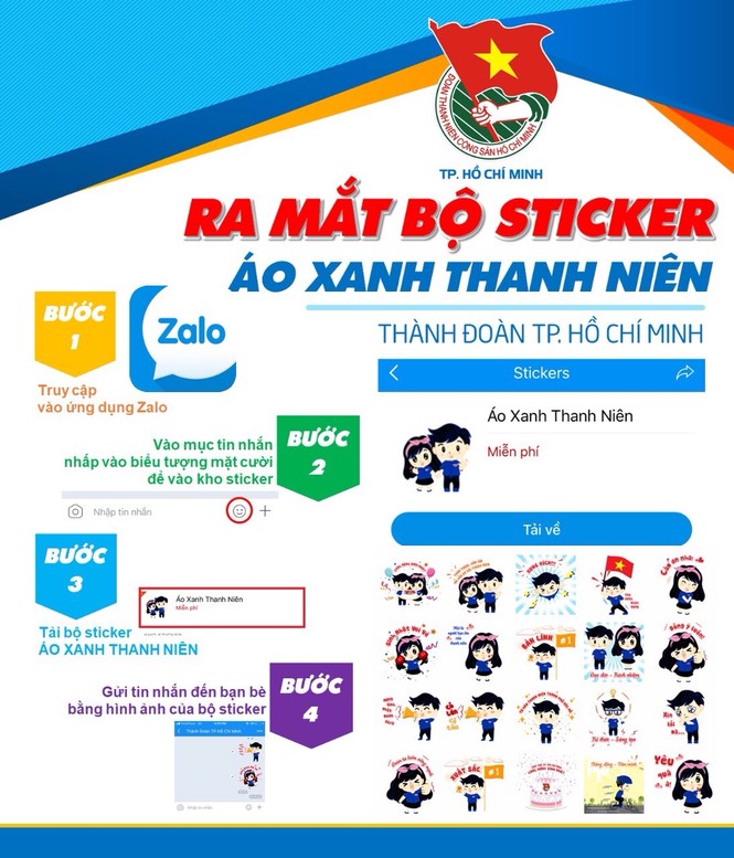 Ngộ nghĩnh hình ảnh màu áo tổ chức Đoàn qua bộ sticker chibi - ảnh 1