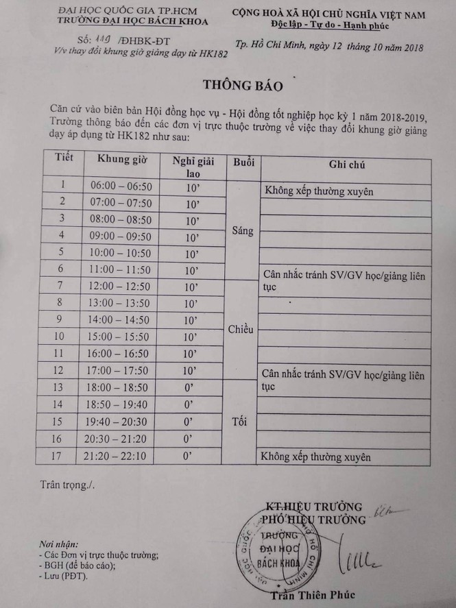 ĐH Bách khoa TPHCM có lịch học lạ, sinh viên hoang mang - ảnh 1