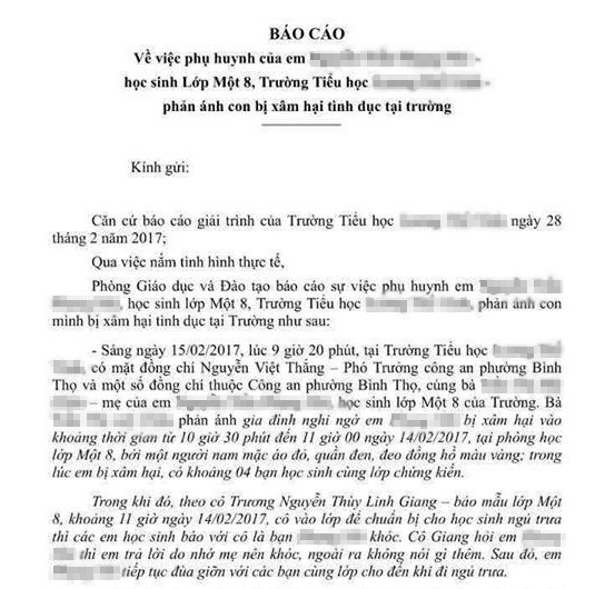 Mới nhất vụ phụ huynh “tố” con gái bị xâm hại tại trường: Cháu bé bị té? - ảnh 1