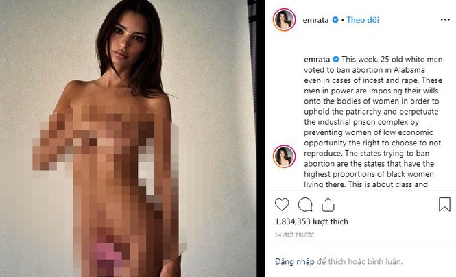 Emily Ratajkowski đăng ảnh khoả thân phản đối cấm phá thai - ảnh 1