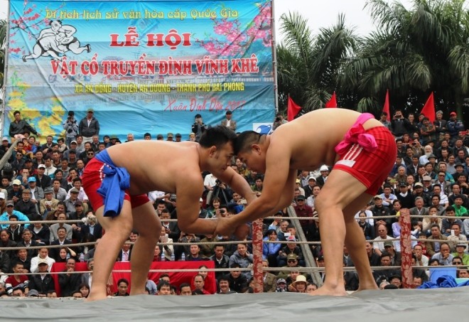Mục kích đô vật thi tài 'kẹp cổ, khóa tay' ở hội đình làng - ảnh 3