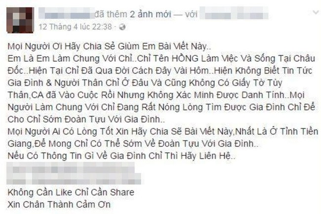 Lấy facebook đăng tìm thân nhân cho người phụ nữ mất vì ung thư - ảnh 1