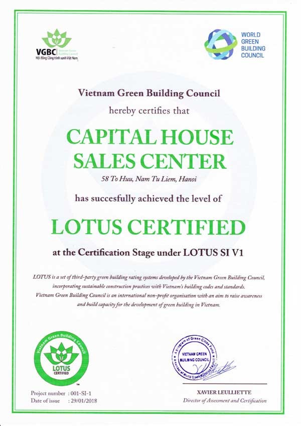 Capital House Sales Center nhận chứng chỉ xanh LOTUS - ảnh 1
