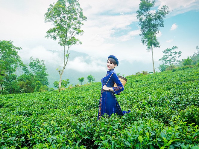 Thí sinh iMiss Thăng Long rạng rỡ sắc áo dân tộc bên đồi chè - ảnh 1