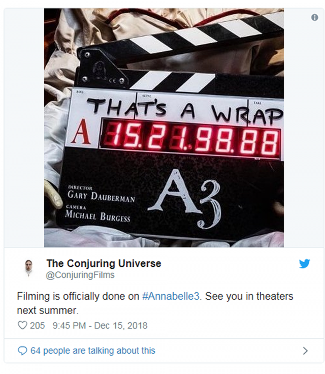 “Annabelle 3” chính thức đóng máy, hứa hẹn khuynh đảo phòng vé mùa hè 2019 - ảnh 1