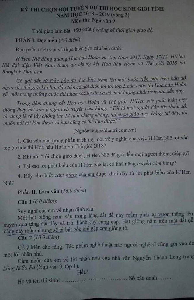 Hoa hậu H'Hen Niê bất ngờ xuất hiện trong đề thi học sinh giỏi gây bão cộng đồng mạng - ảnh 1