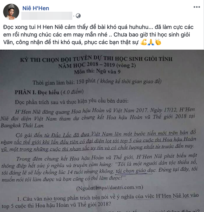 Hoa hậu H'Hen Niê bất ngờ xuất hiện trong đề thi học sinh giỏi gây bão cộng đồng mạng - ảnh 2