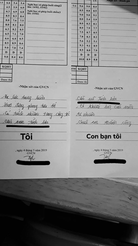 Cô giáo nhận xét sổ liên lạc