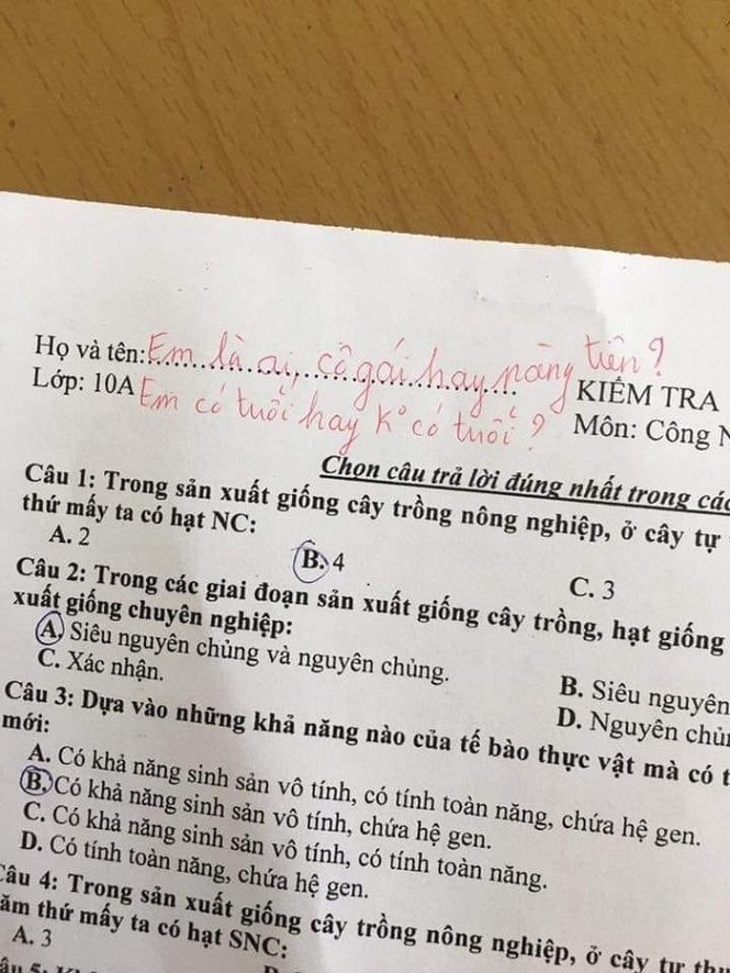 Học trò quên điền thông tin trong bài kiểm tra, giáo viên nhắc: