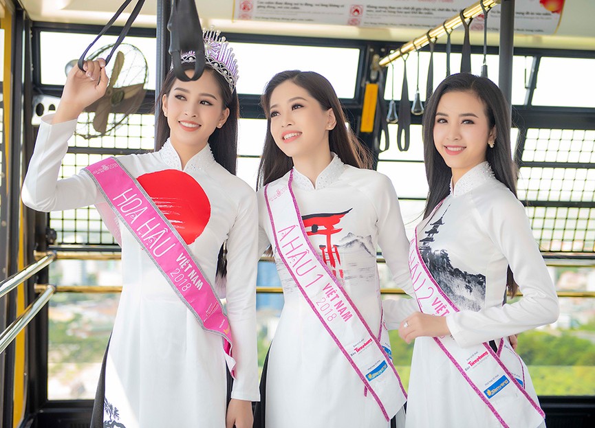 Top 3 HHVN 2018 đọ sắc với áo dài hoạ tiết Nhật Bản - ảnh 3