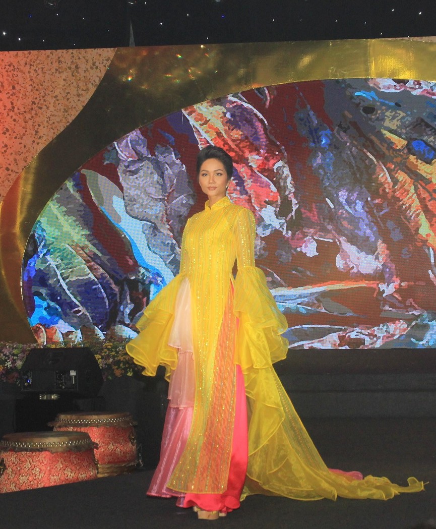 H'Hen Niê lộng lẫy diễn catwalk đêm bế mạc Lễ hội Áo dài TPHCM 2019 - ảnh 4