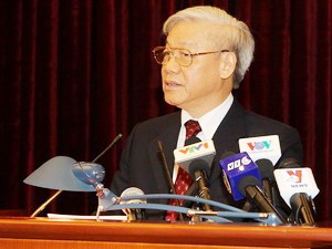Tổng Bí thư Nguyễn Phú Trọng phát biểu bế mạc Hội nghị. (Ảnh: Trí Dũng/TTXVN)