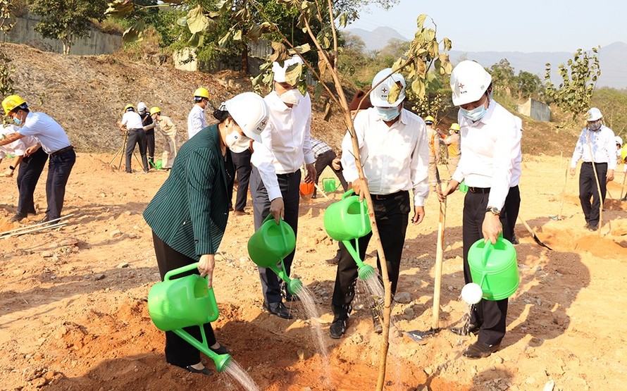 Lãnh đạo tỉnh Lai Châu, lãnh đạo EVN và đại diện một số cơ quan ban ngành của tỉnh Lai Châu, các đơn vị của EVN tham dự lễ trồng cây tại Nhà máy Thủy điện Lai Châu