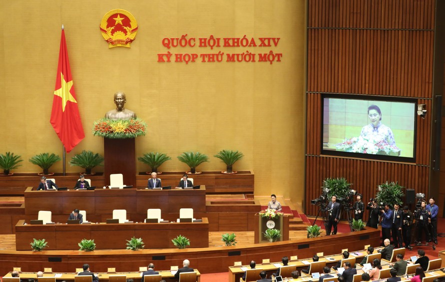 Chủ tịch Quốc hội Nguyễn Thị Kim Ngân phát biểu tại phiên khai mạc. Ảnh Như Ý