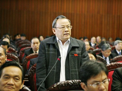 ĐB Lê Văn Cuông phát biểu tại hội trường Ảnh: Hồng Vĩnh