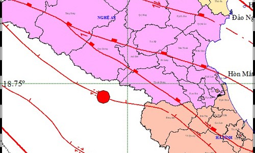 Động đất ở độ sâu 10 km, gần Nghệ An, Hà Tĩnh